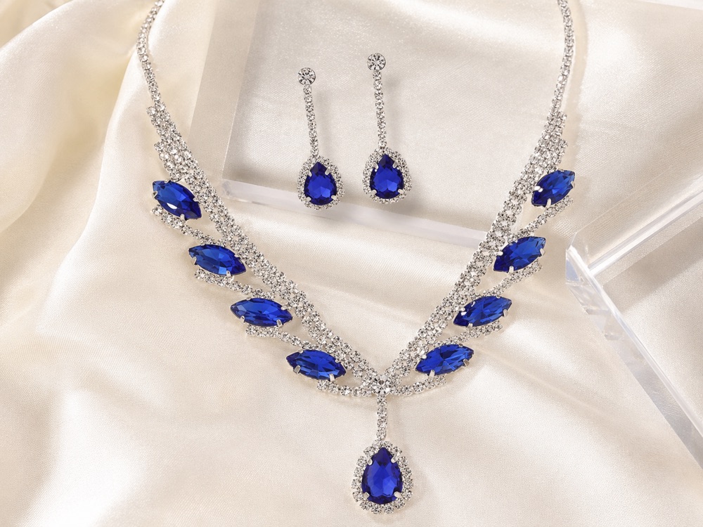 Sapphire Leaf Crystal Necklace & Earring Set