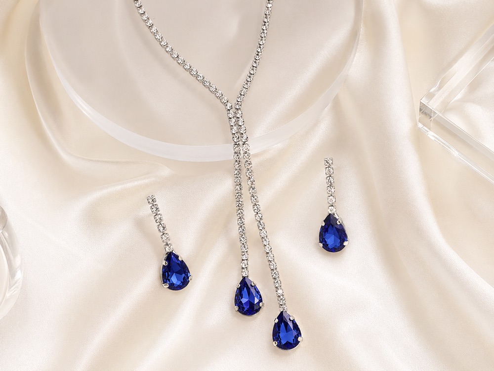 Sapphire Blue Y-Chain Crystal Necklace & Earring Set