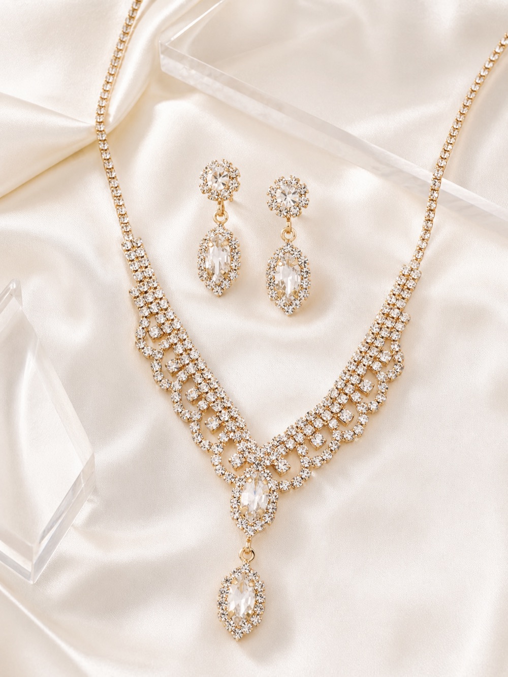Champagne Crystal Necklace & Earring Set
