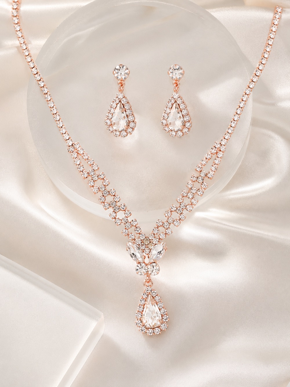 Rose Gold Crystal Necklace & Earring Set