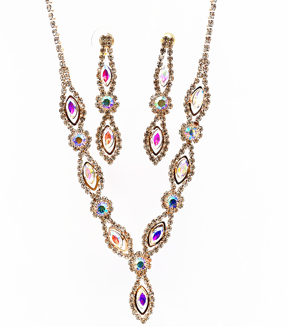 AB Marquis Rhinestone Prom Jewelry Set