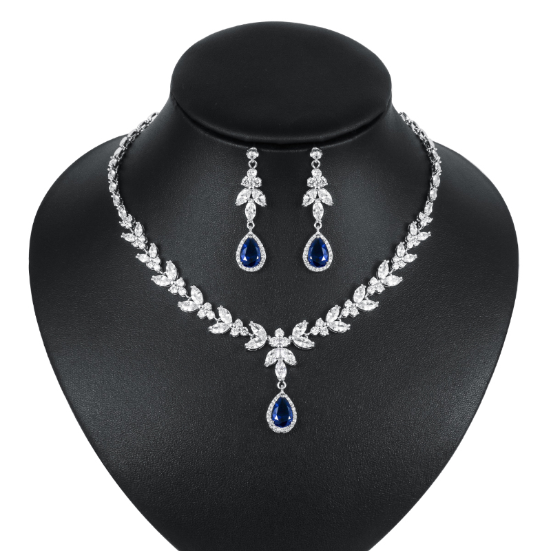 Blue Drop Prom Necklace Set