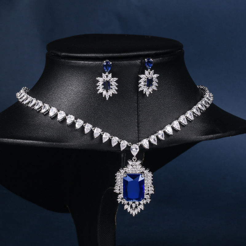 Blue Emerald-Cut Formal Prom Set
