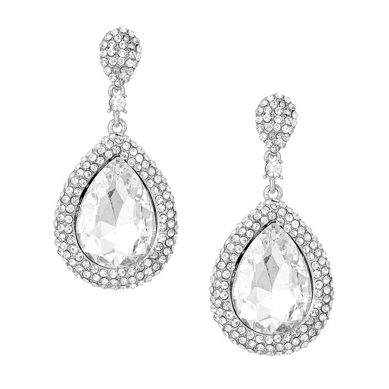 Bridal Crystal Teardrop Drop Earrings Style 01