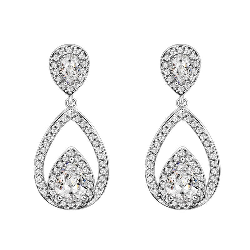Bridal Crystal Teardrop Drop Earrings Style 07