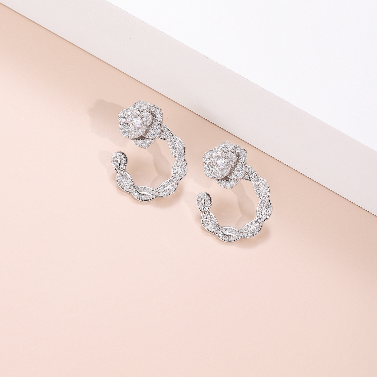 Cocktail Crystal Floral Hoop Earrings