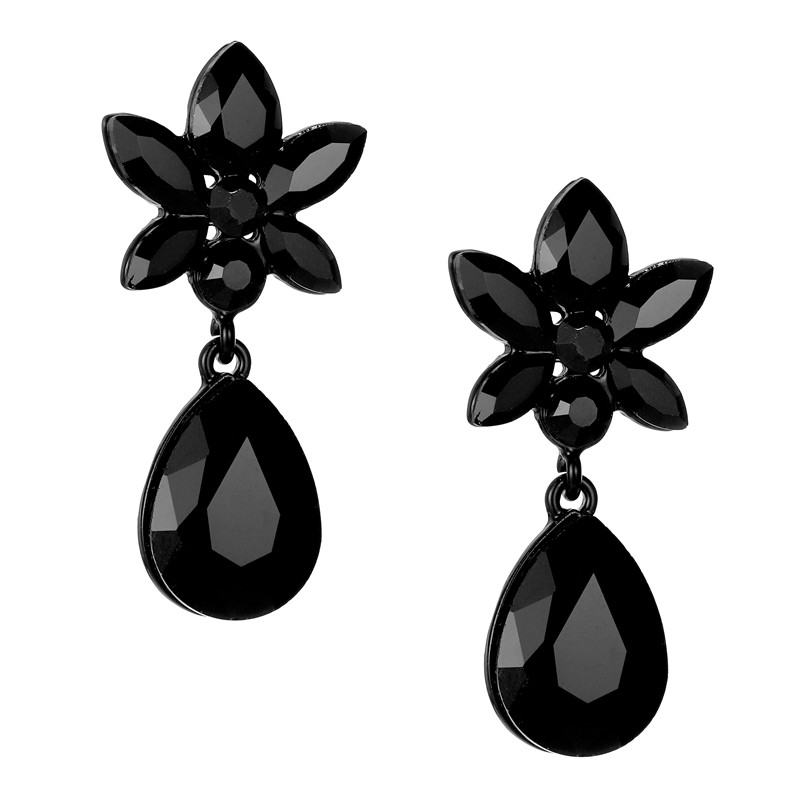 Formal Black Floral Statement Earrings