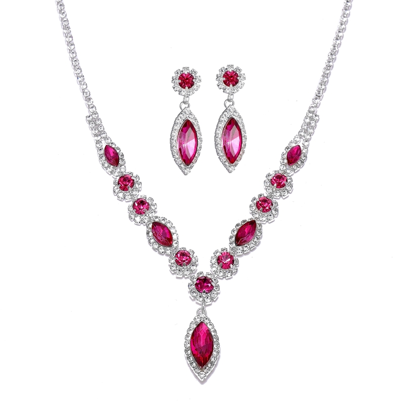 Fuchsia Teardrop Prom Necklace Set