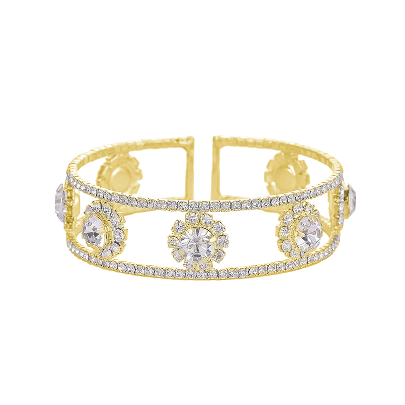 Gold Round Crystal Cuff Bracelet