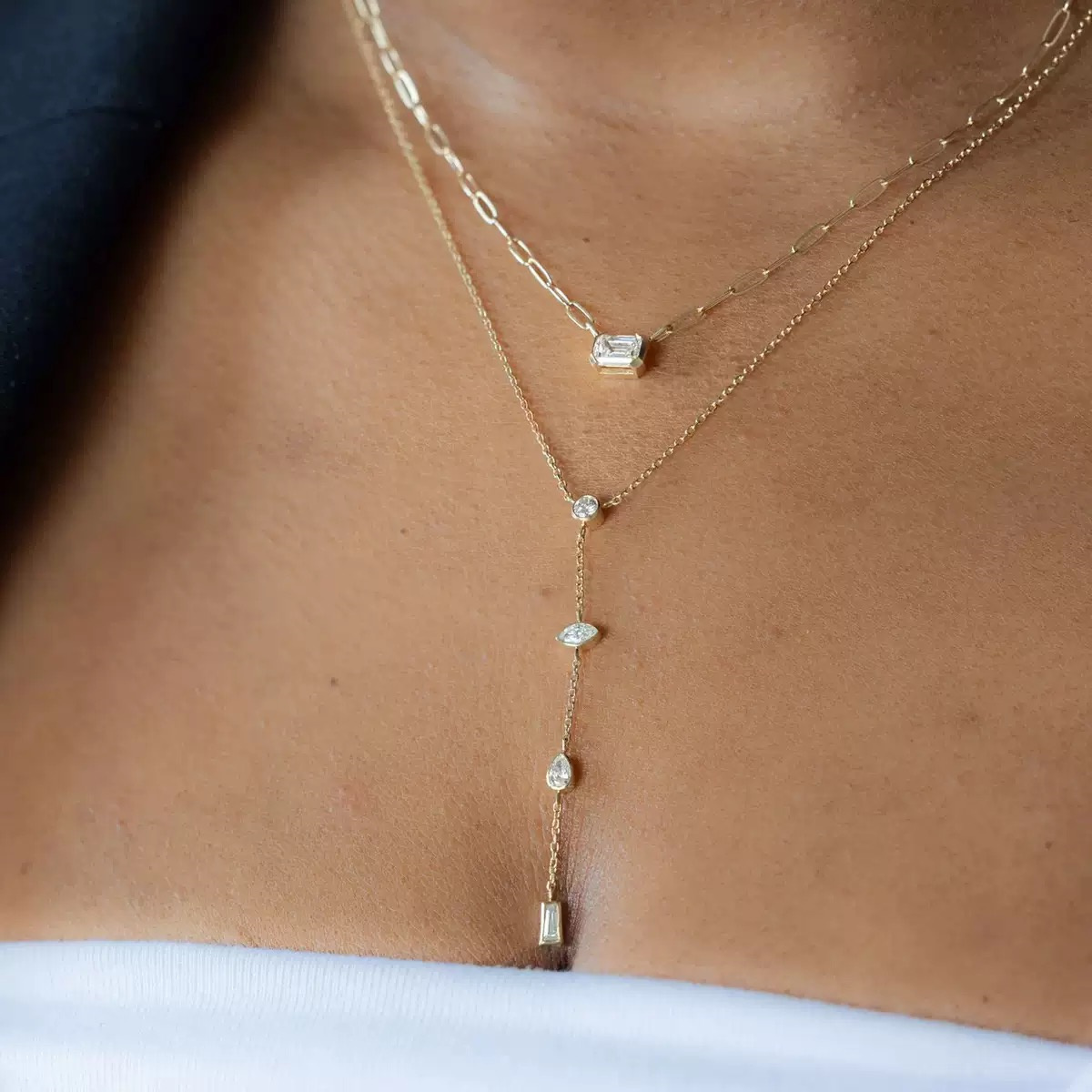 Gold Y Drop Cocktail Necklace
