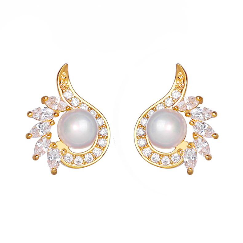 Mother of the Bride Gold Floral Pearl Earrings