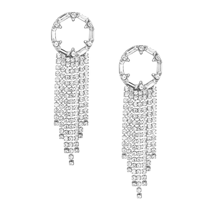 Prom Crystal Round Statement Tassel Earrings
