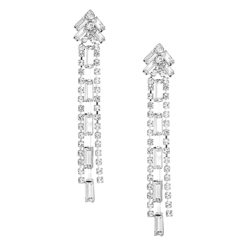 Prom Crystal Square Statement Tassel Earrings