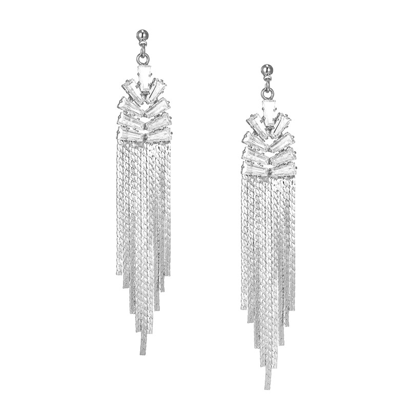 Prom Crystal Tassel Statement Tassel Earrings Style 01