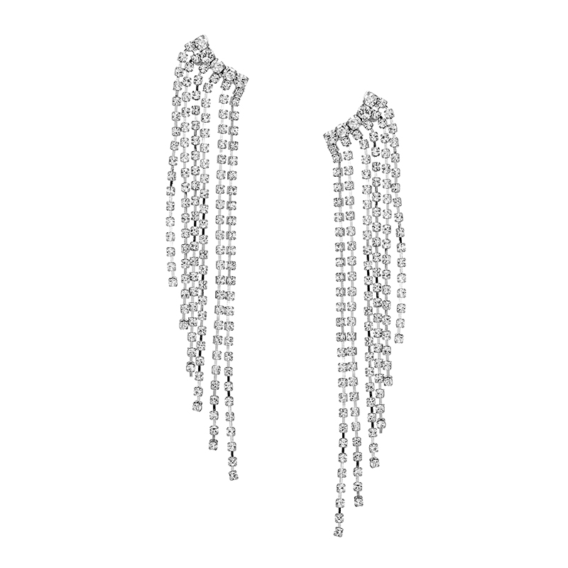 Prom Crystal Tassel Statement Tassel Earrings Style 02
