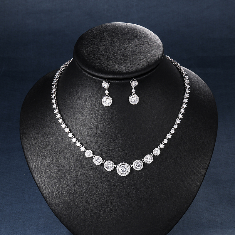 Round Halo Formal Necklace Set