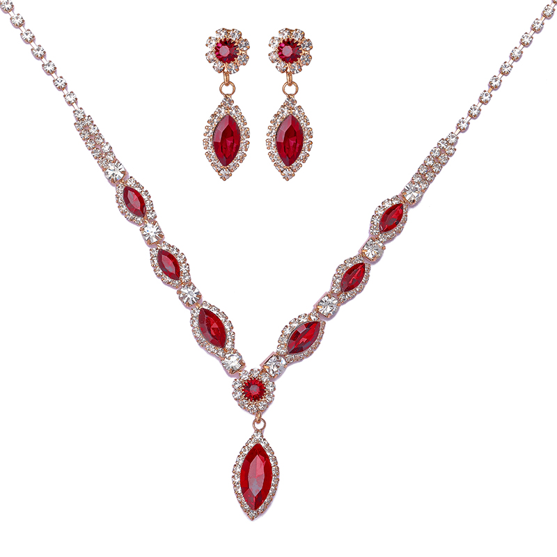 Ruby Red Rhinestone Necklace Set
