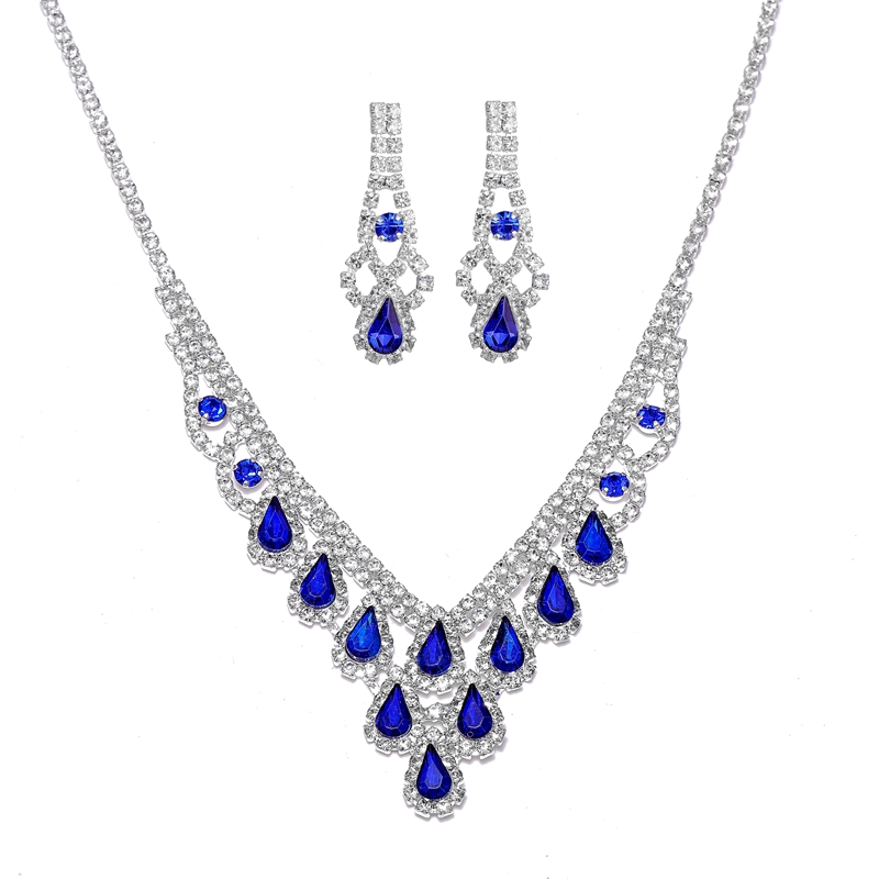 Sapphire Blue Teardrop Statement Necklace Set