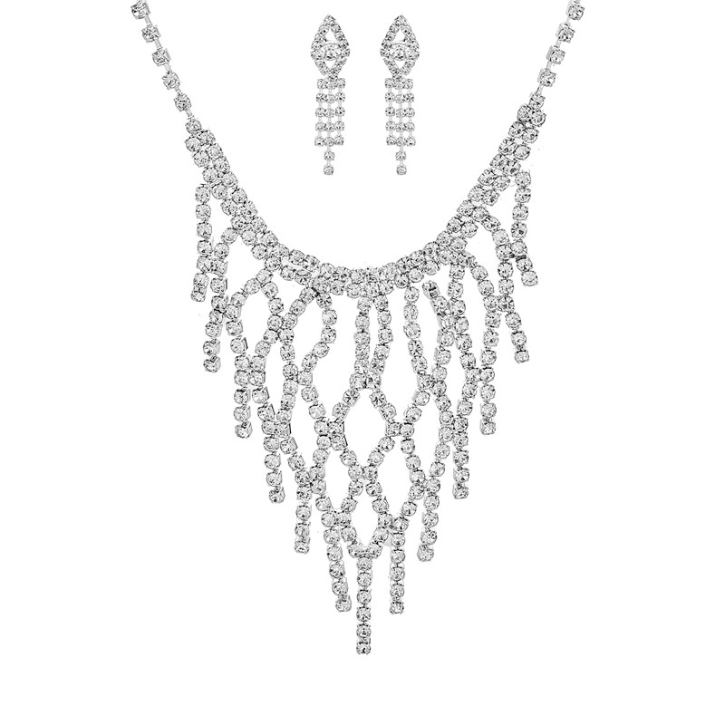 Statement Rhinestone Fringe Gala Necklace Set