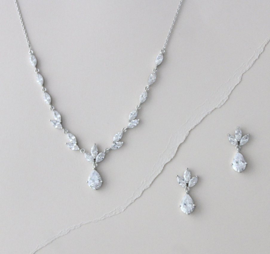 White CZ Bridal Necklace and Earrings Set